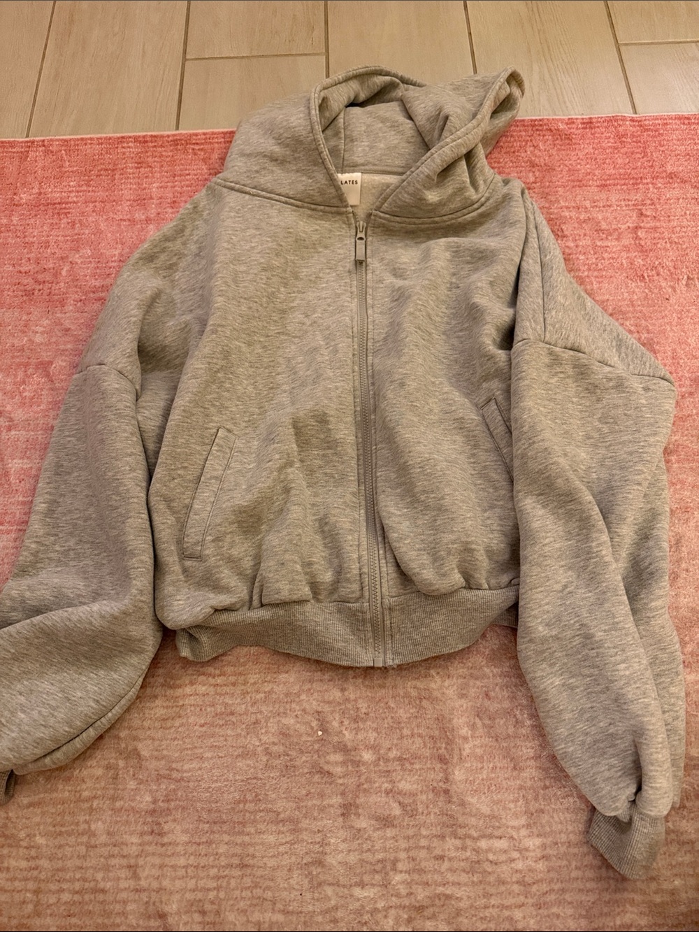 Cropped Gray Zip-Up Hoodie with Hood